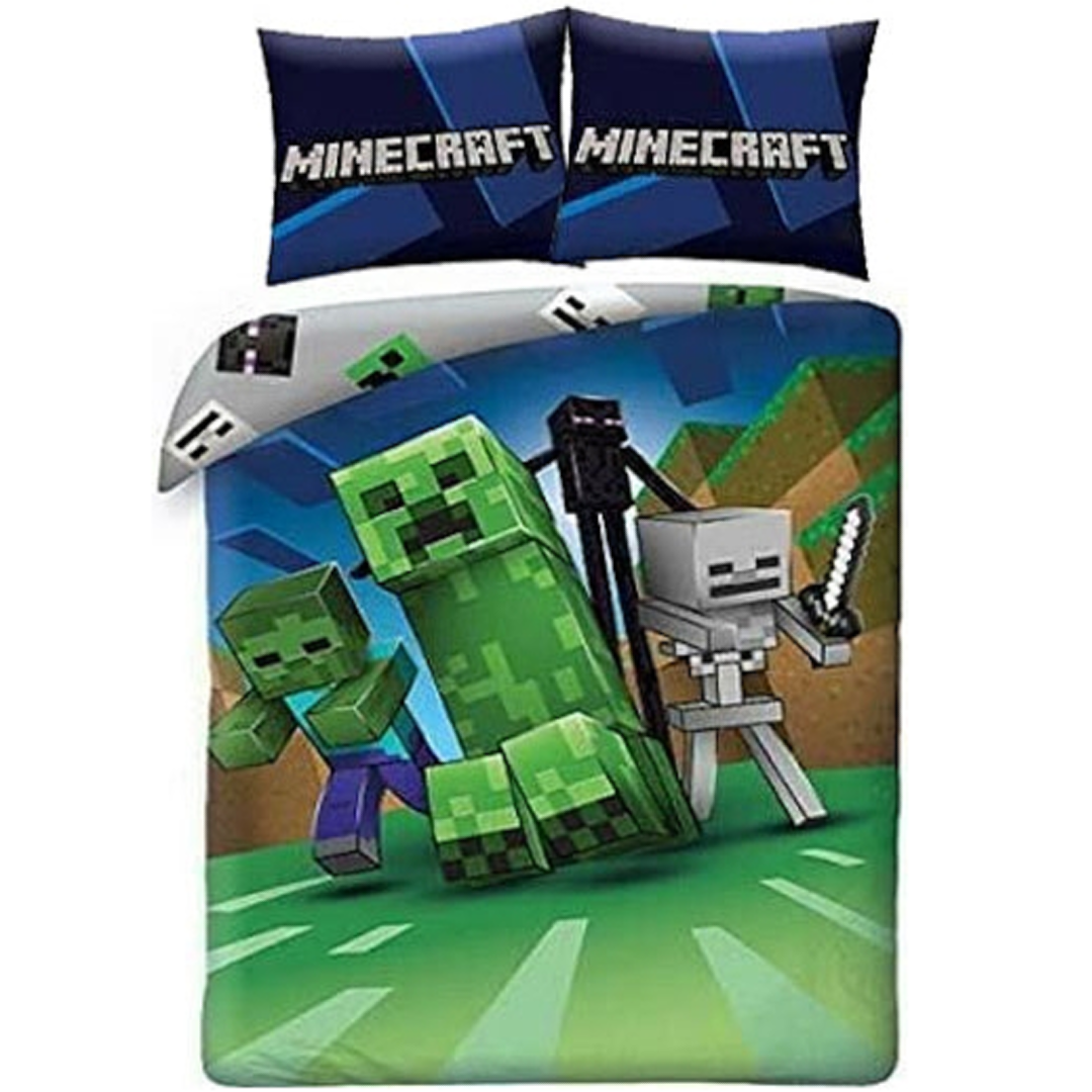 Minecraft | Creeps Double/Queen Bed Panel Quilt Cover Set | Little Gecko