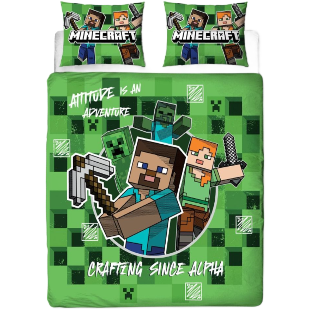 Minecraft | Block Check Double/Queen Bed Panel Quilt Cover Set | Little Gecko