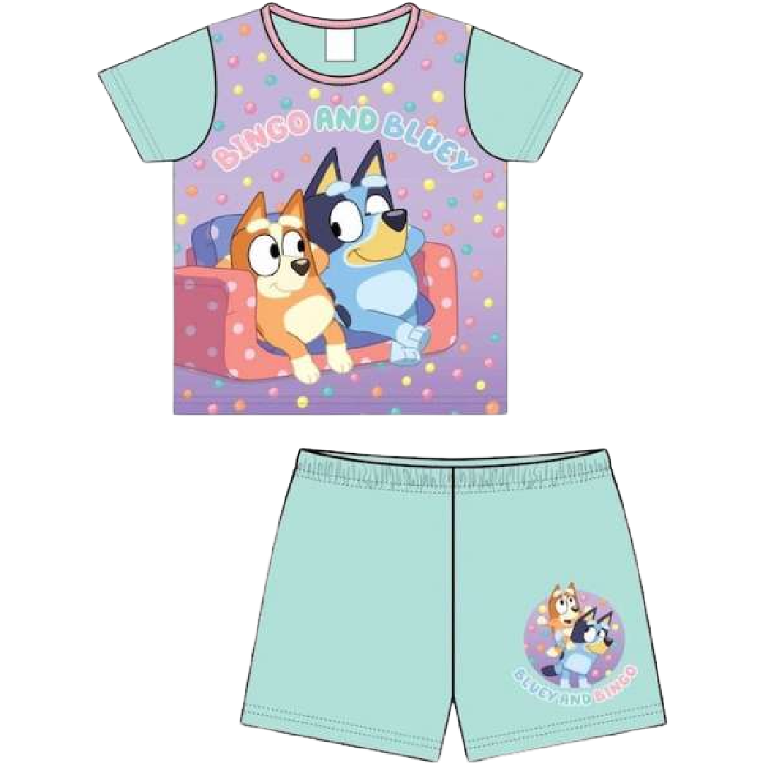 Bluey | Bluey & Bingo Mint Shortie Pyjamas | Little Gecko