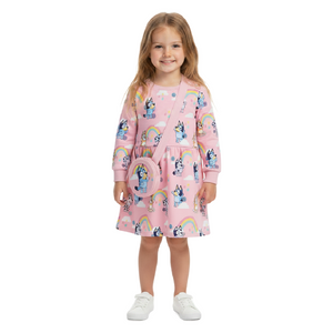 BLUEY Pink Long Sleeve Sweater Dress & Bag Set
