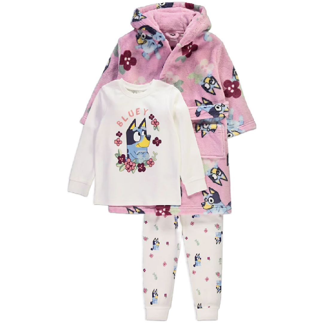 Bluey | Pink Long Pyjamas & Dressing Gown Set | Little Gecko