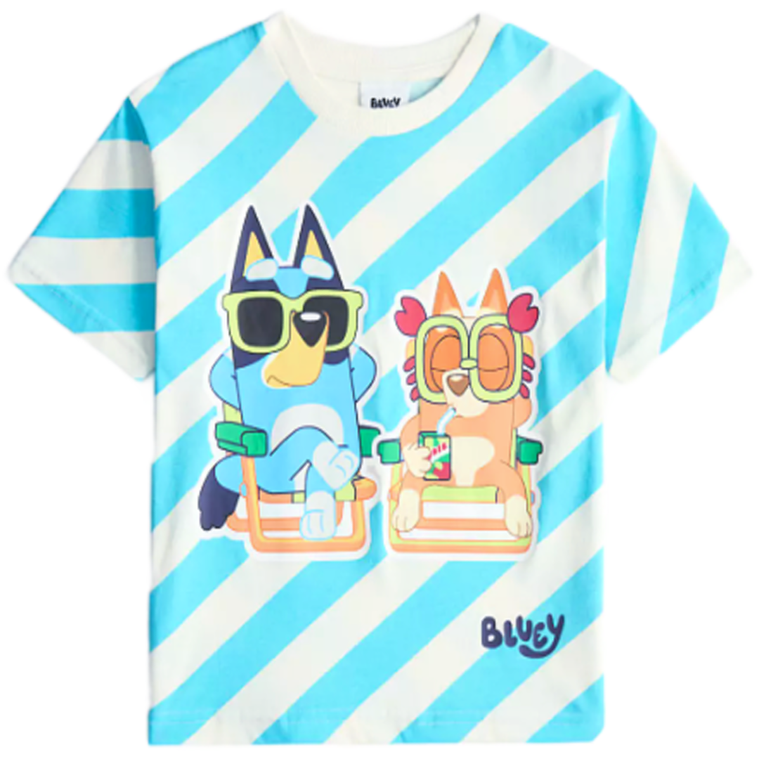 Bluey | Blue/White Striped T-Shirt | Little Gecko