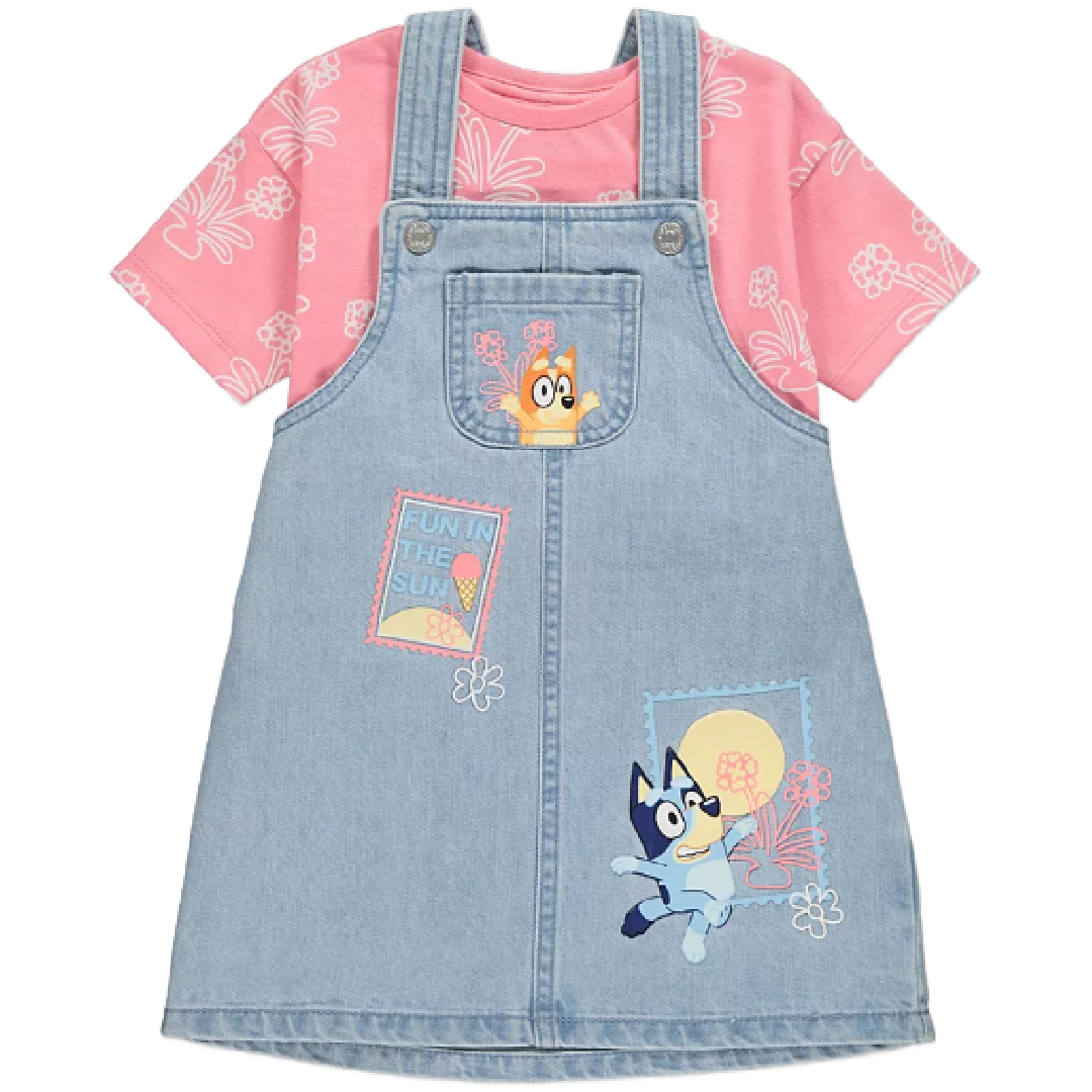 BLUEY Short Sleeve T-Shirt & Denim Dress Set