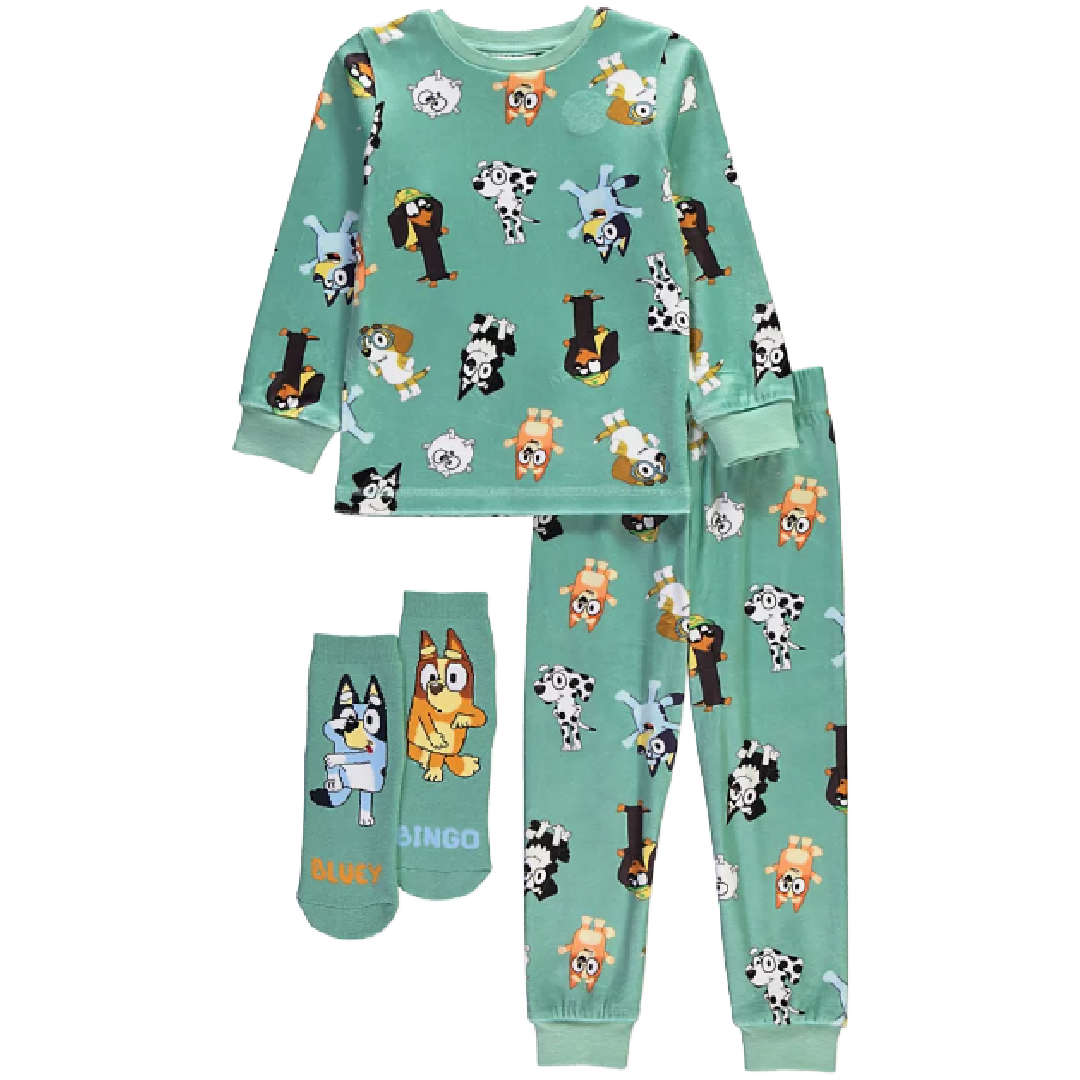 Bluey | Green Long Pyjamas & Socks Set | Little Gecko