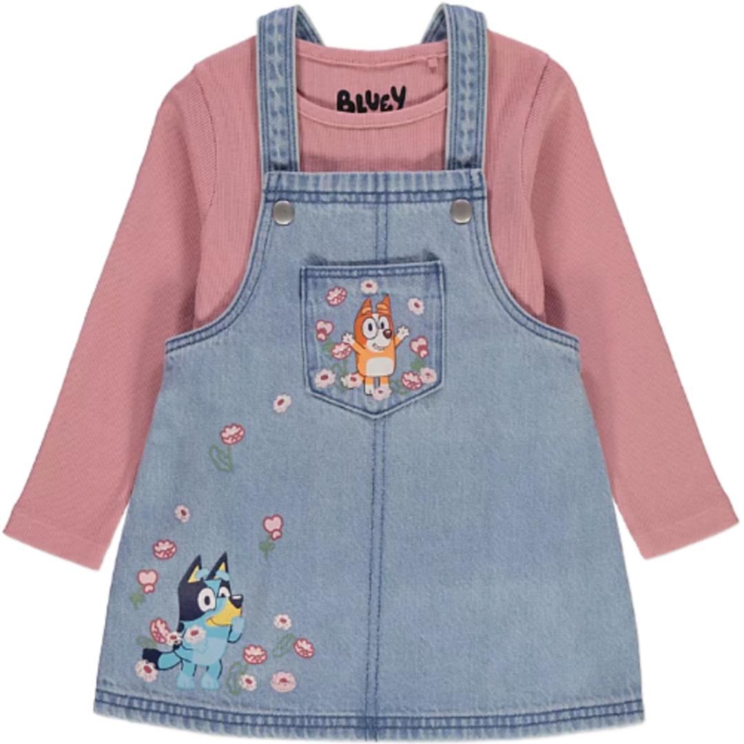 Bluey | Pink T-Shirt & Denim Dress Set | Little Gecko