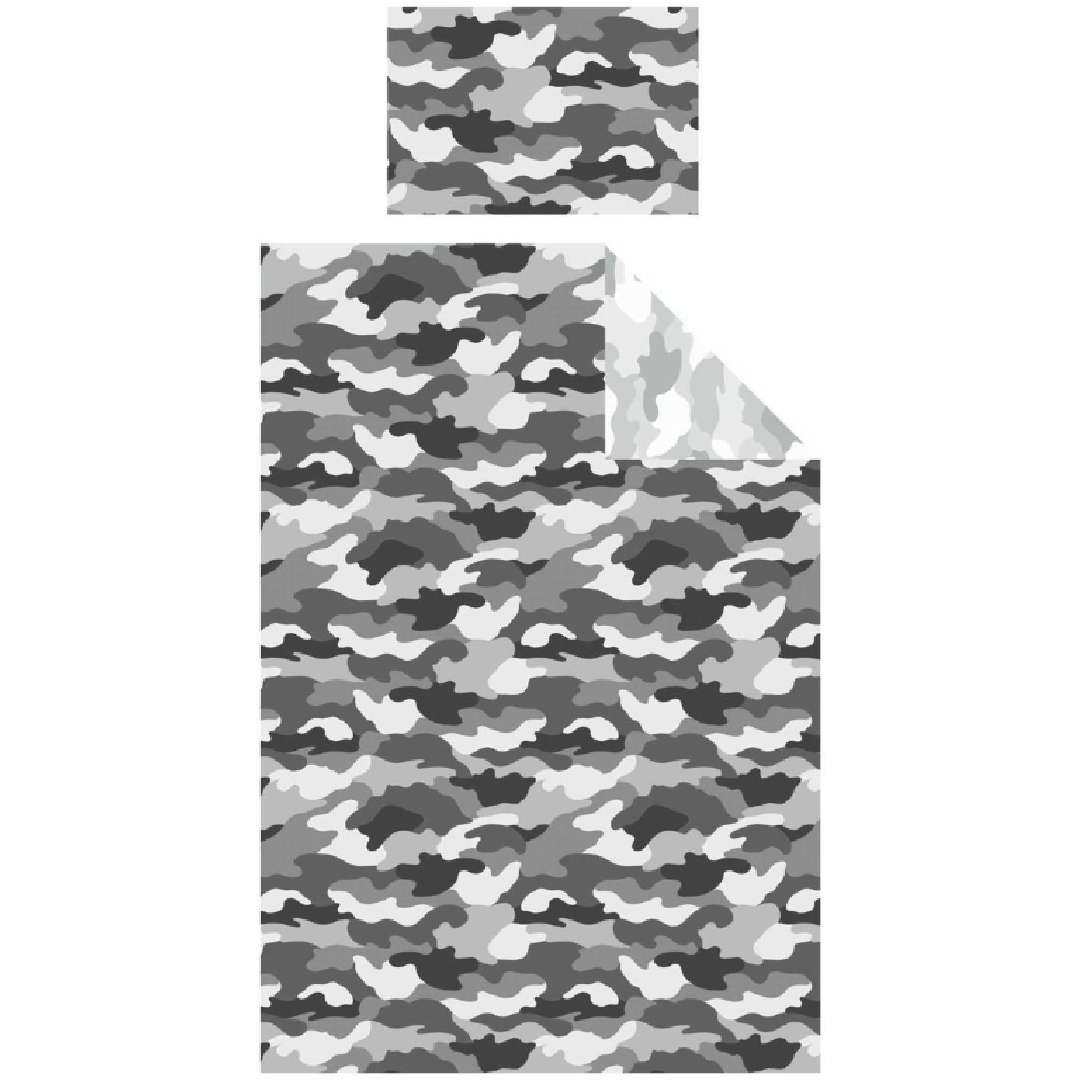 Camouflage Grey | Single Bed Quilt Cover Set | Little Gecko