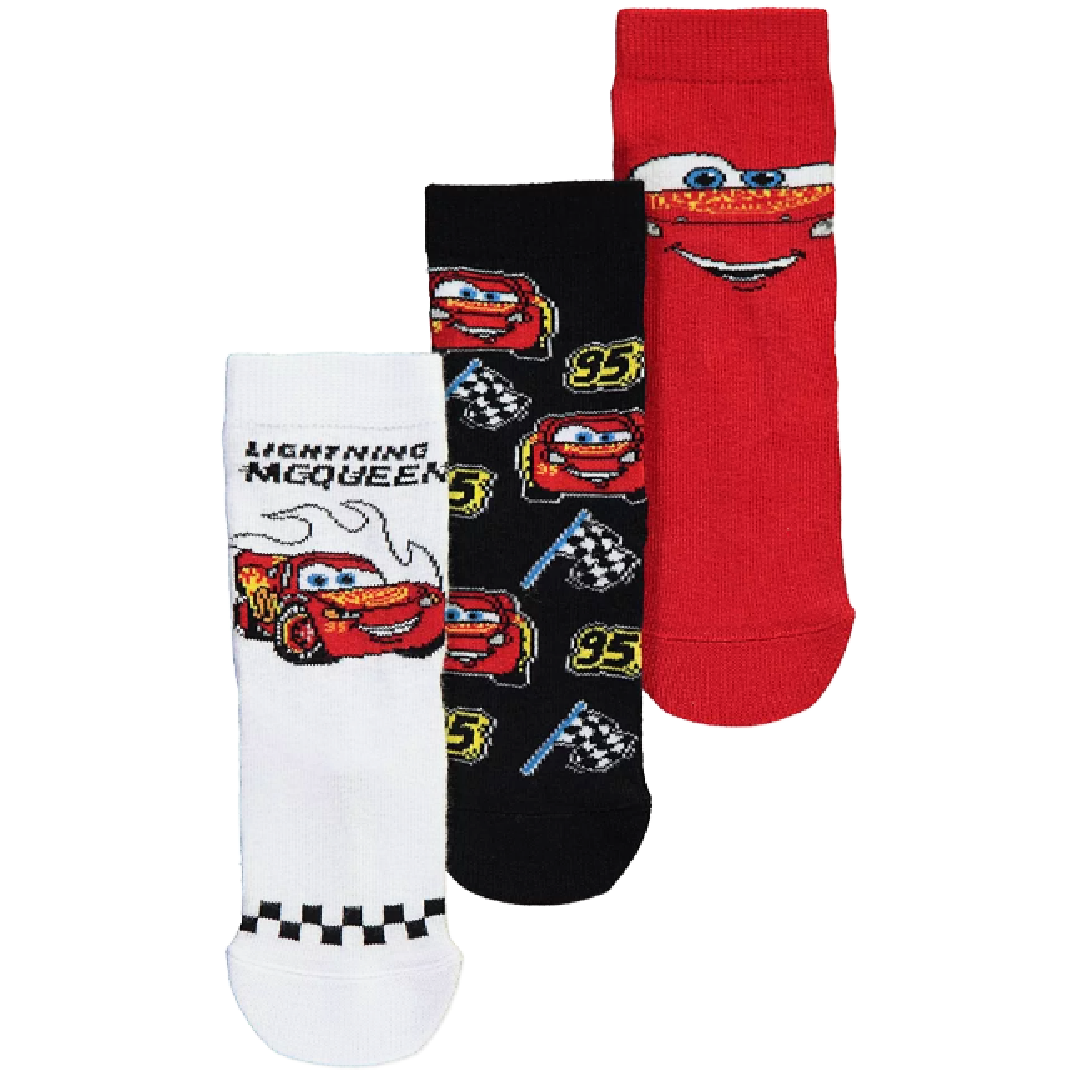 Disney Cars | 3 Pack Crew Socks | Little Gecko
