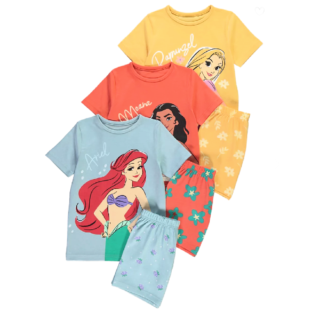 Disney Princess | 3pk Shortie Pyjamas | Little Gecko
