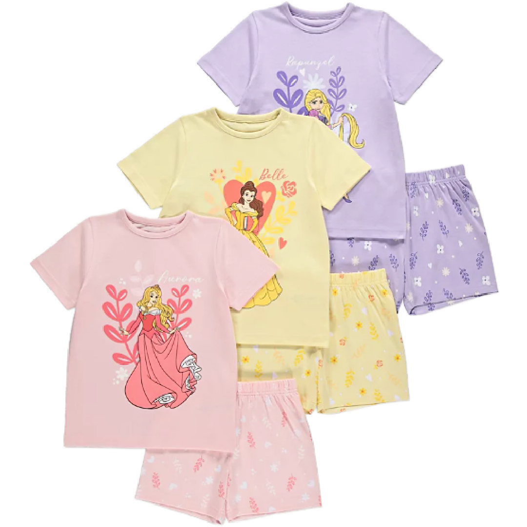 DISNEY PRINCESS 3 Pack Shortie Pyjama Set
