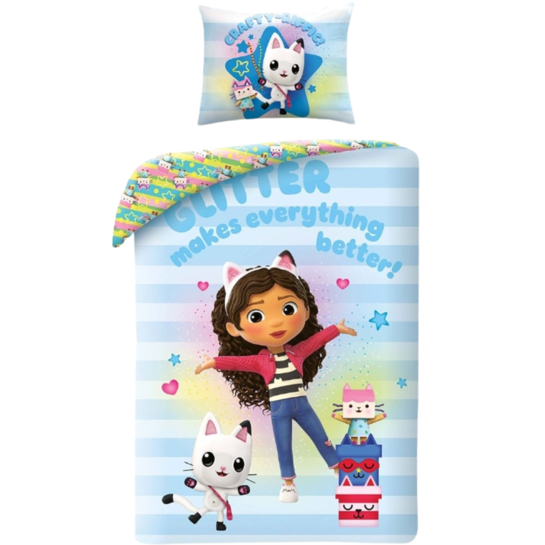 Gabby's Dollhouse | Blue Glitter Single Bed Quilt Cover Set | Little Gecko