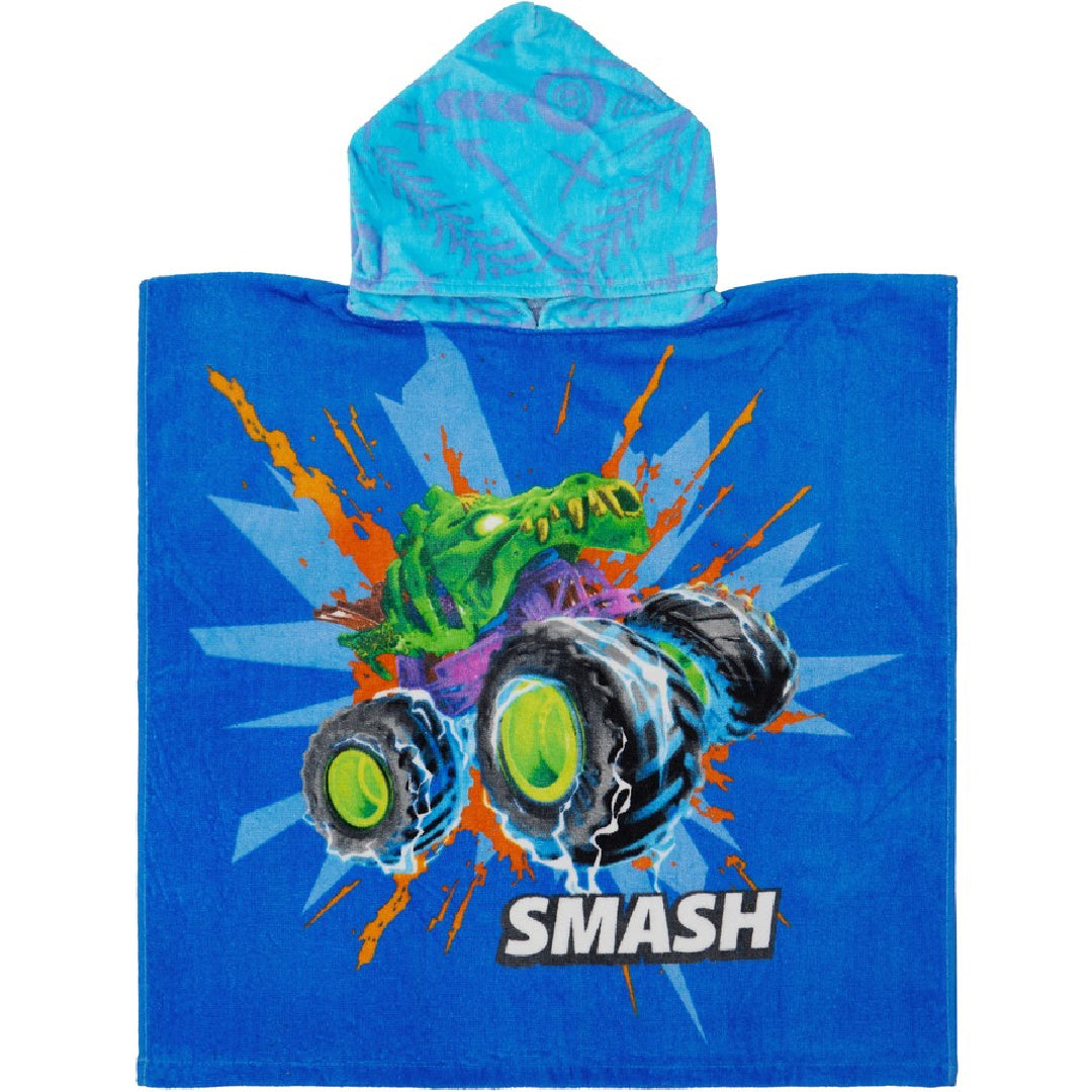 Hot Wheels | Blue Monster Trucks Hooded Towel | Little Gecko