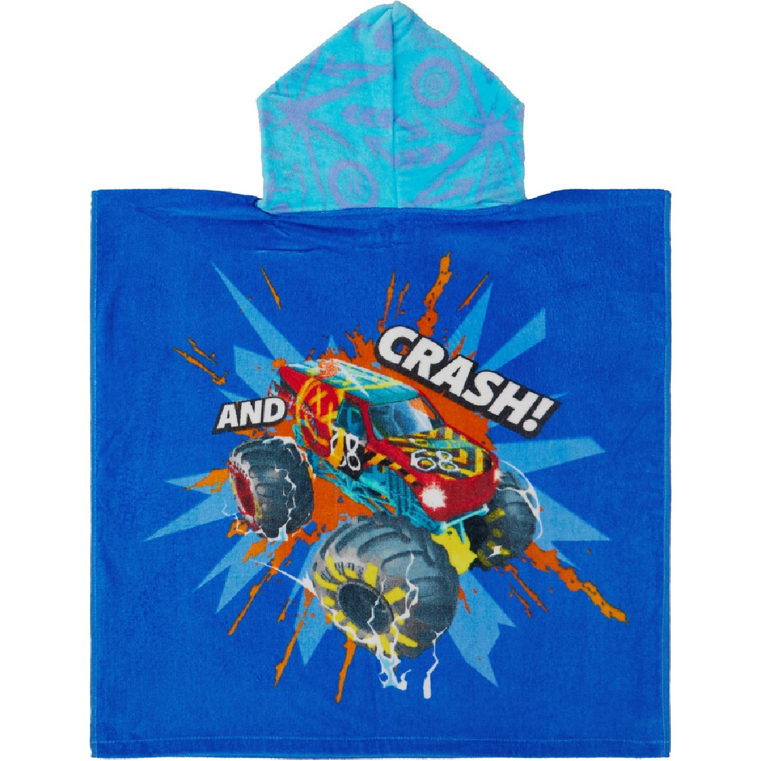 Hot Wheels | Blue Monster Trucks Hooded Towel | Little Gecko