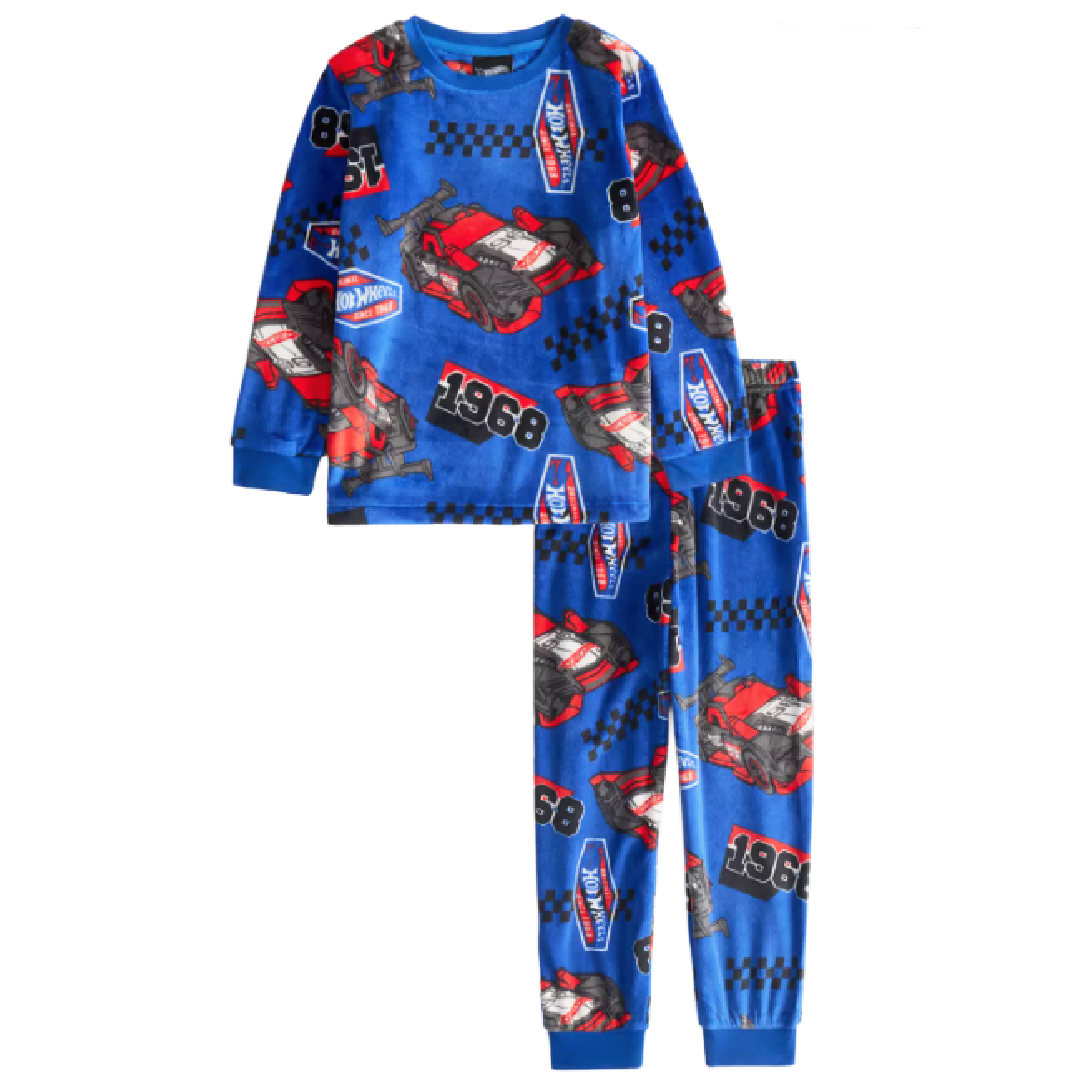 Hot Wheels | Blue Velour Long Pyjamas | Little Gecko