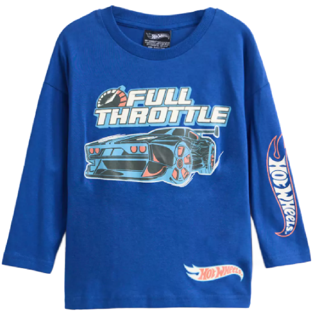 Hot Wheels | Blue Long Sleeve T-Shirt | Little Gecko