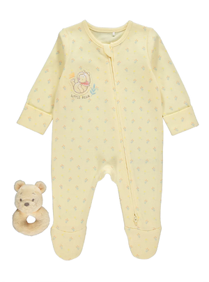 WINNIE THE POOH Yellow Sleepsuit & Rattle Set