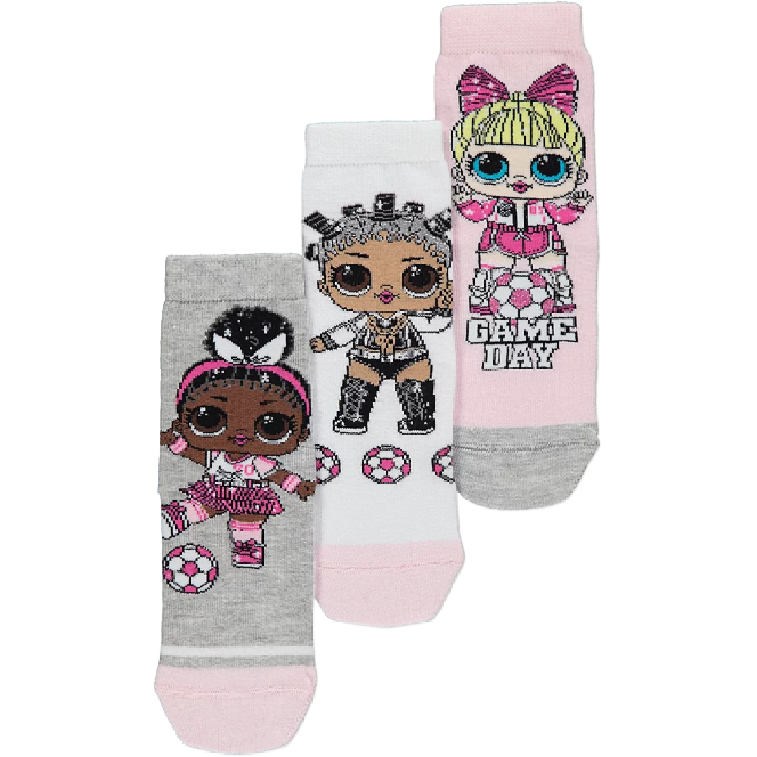 LOL Surprise | 3pk Pink/Grey/White Socks | Little Gecko