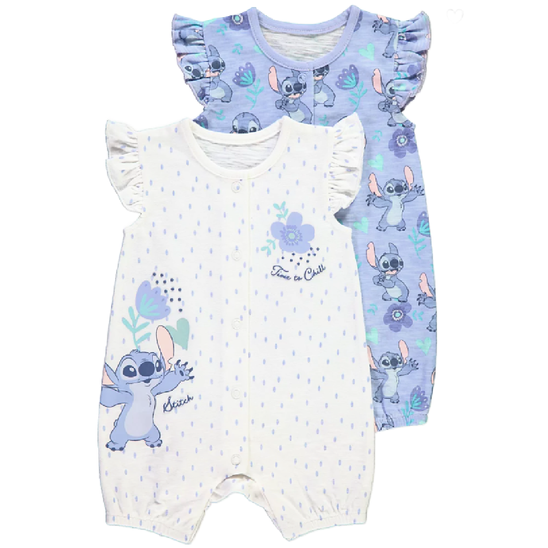 Lilo & Stitch | 2pk Blue/White Romper Set | Little Gecko