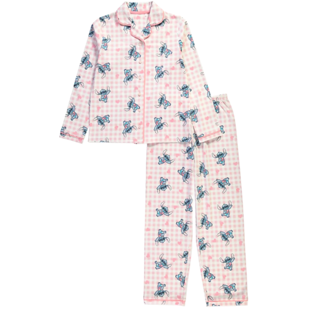 Lilo & Stitch | Pink Check Button Up Pyjama Set | Little Gecko