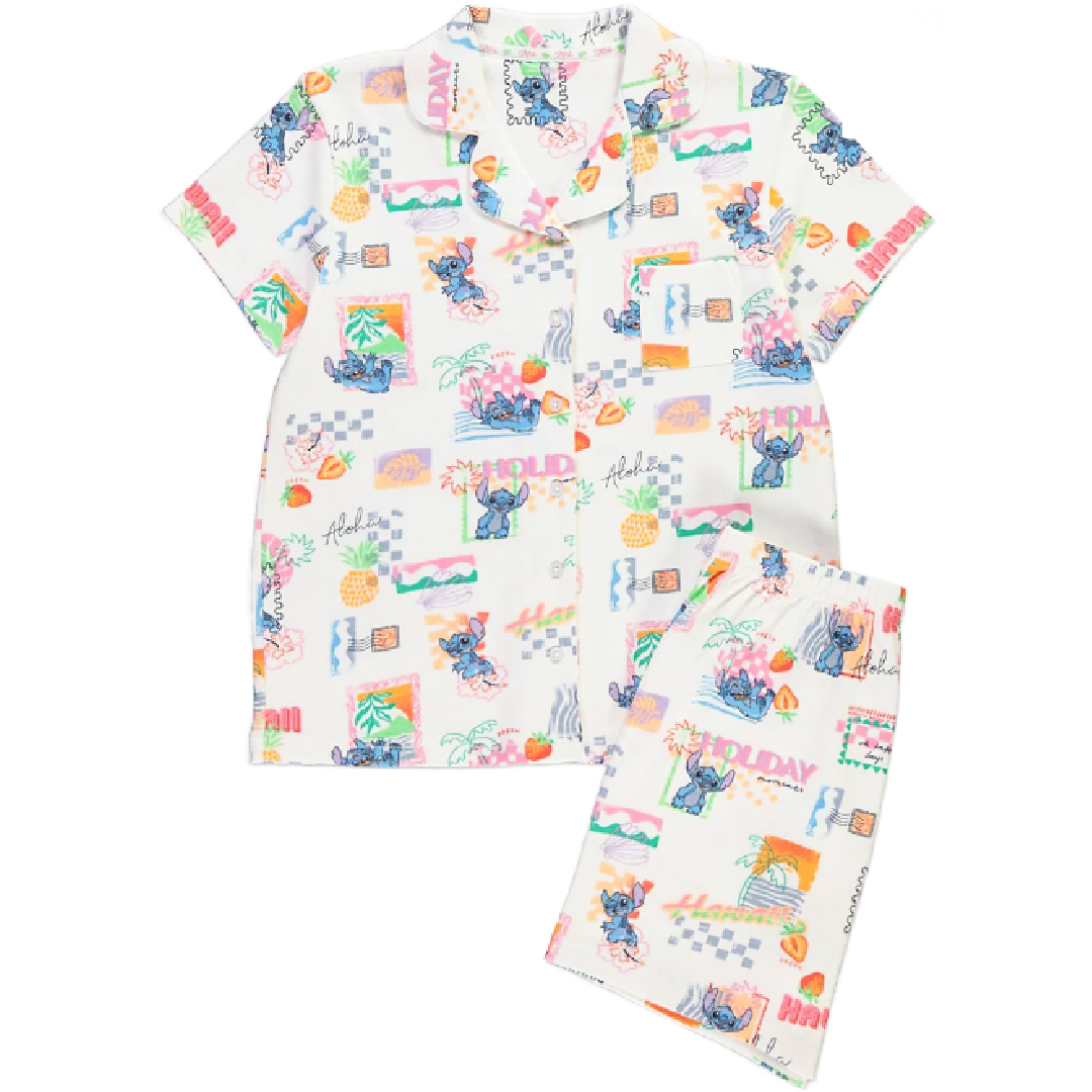 Lilo & Stitch | Postcards Button Up Shortie Pyjamas | Little Gecko