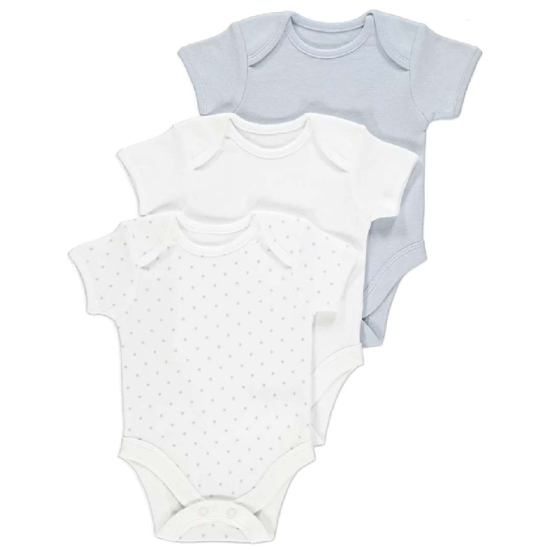 LITTLE GECKO 3pk Blue/White Bodysuits