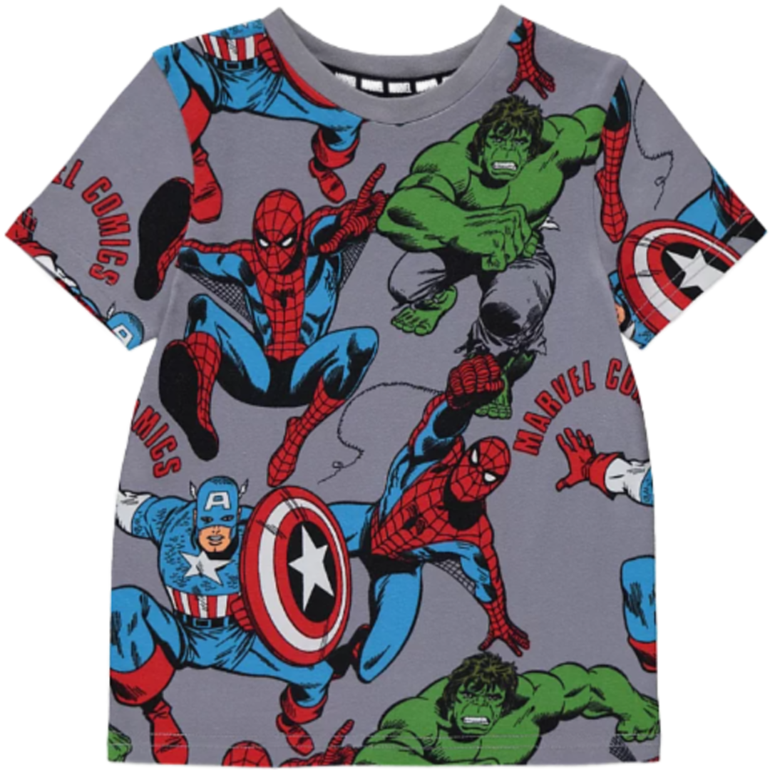 Marvel Comics | Dark Grey All Over Print T-Shirt | Little Gecko
