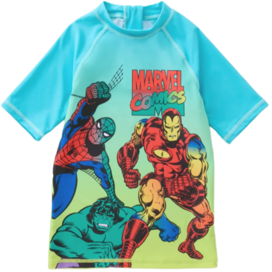 Marvel Comics Blue Rashie Swim Top Little Gecko