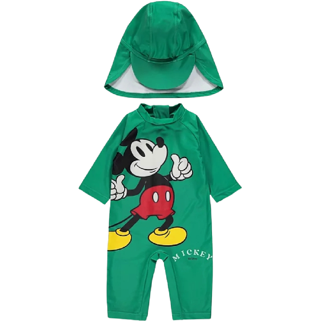 Mickey Mouse | Green Sunsuit & Hat Set | Little Gecko