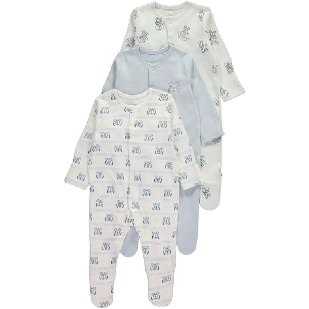 MICKEY MOUSE 3 Pack Blue Sleepsuit Set
