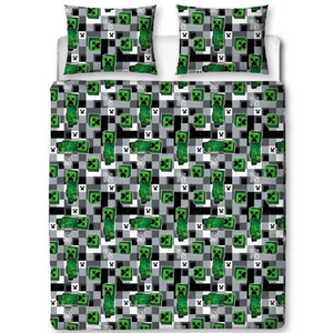 Minecraft | Block Check Double/Queen Bed Panel Quilt Cover Set | Little Gecko
