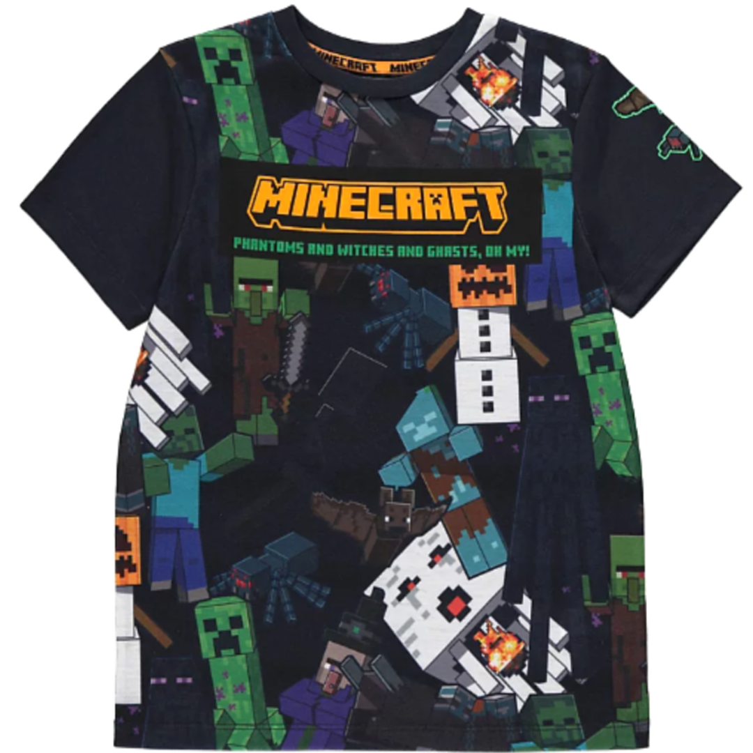 Minecraft |  Black All Over Print T-Shirt | Little Gecko