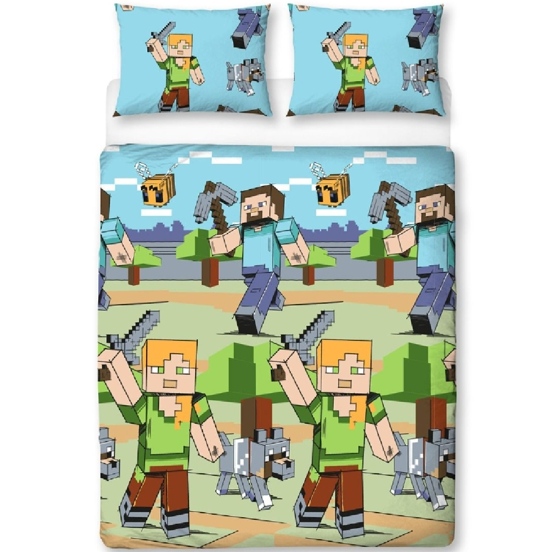 Minecraft | Adventure Double/Queen Bed Quilt Cover Set | Little Gecko