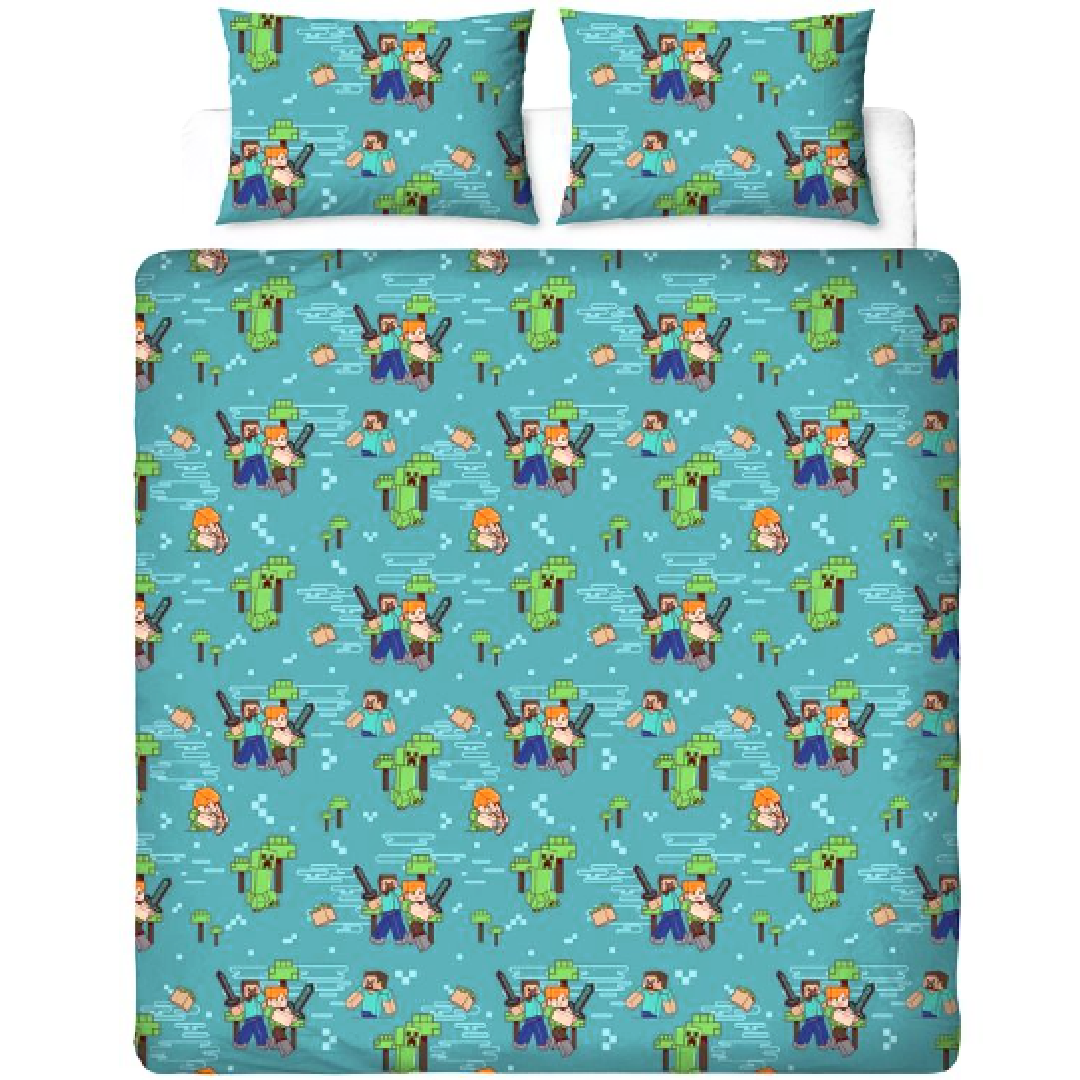 Minecraft | Level Up Double/Queen Bed Quilt Cover Set | Little Gecko