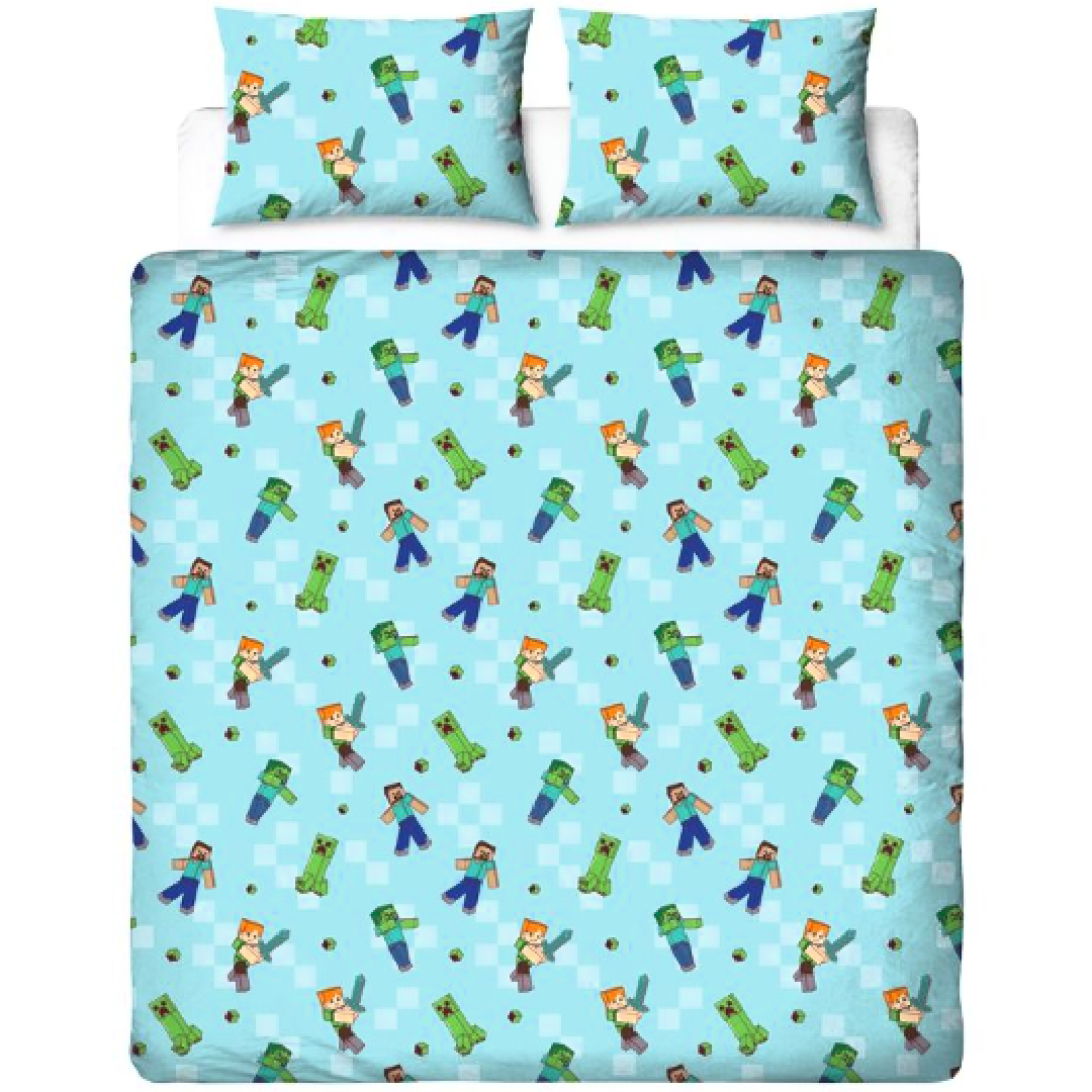 Minecraft | Level Up Double/Queen Bed Quilt Cover Set | Little Gecko