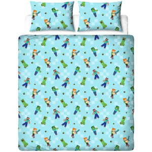 Minecraft | Level Up Double/Queen Bed Quilt Cover Set | Little Gecko