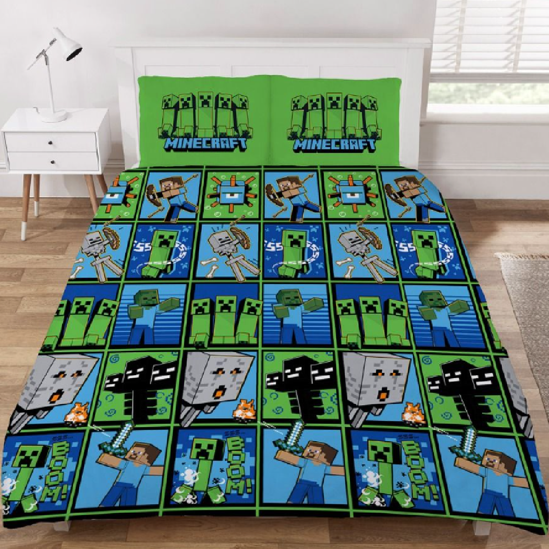 Minecraft | Tile Double/Queen Bed Quilt Cover Set | Little Gecko