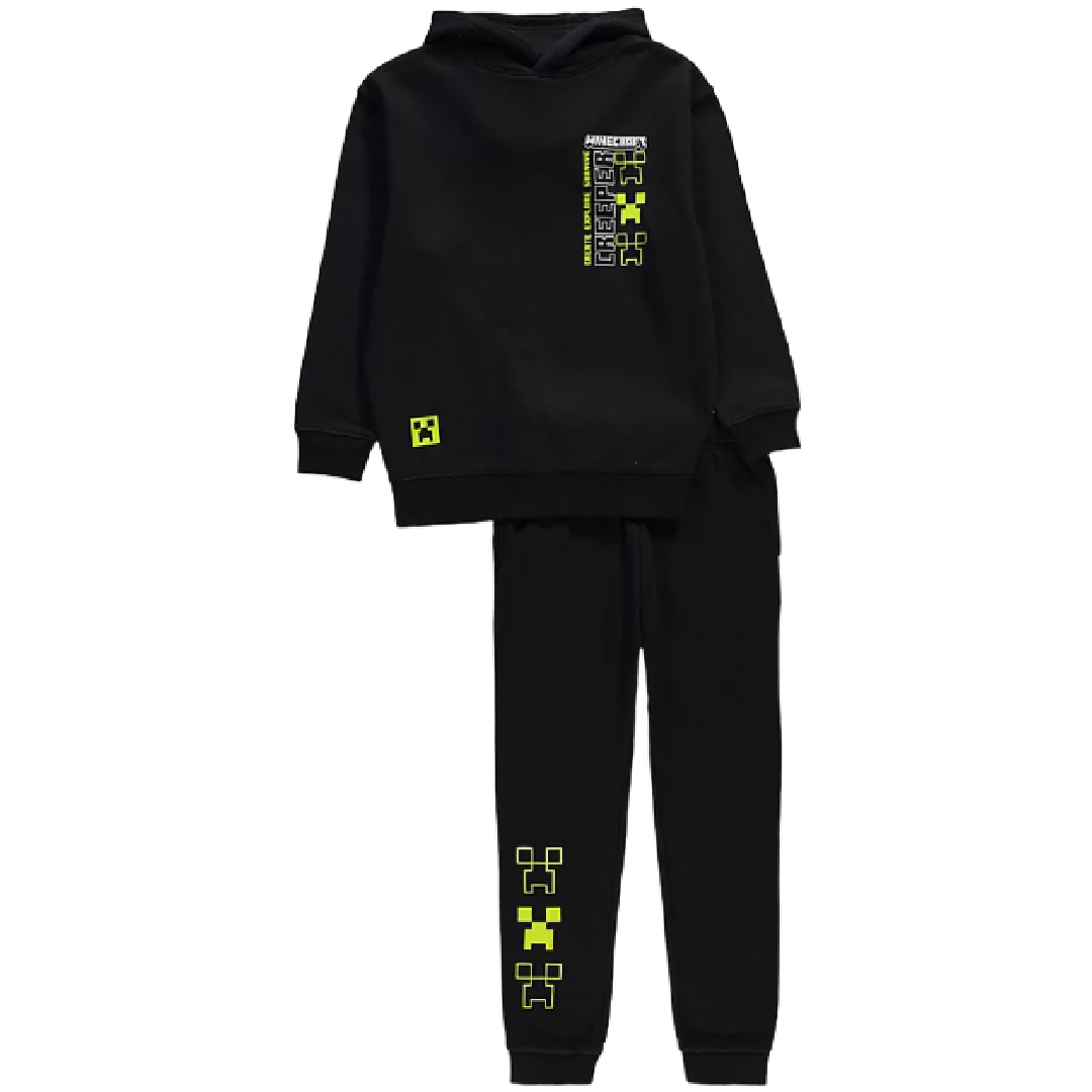 Minecraft | Black Hooded Sweatshirt & Trackpants Set | Little Gecko