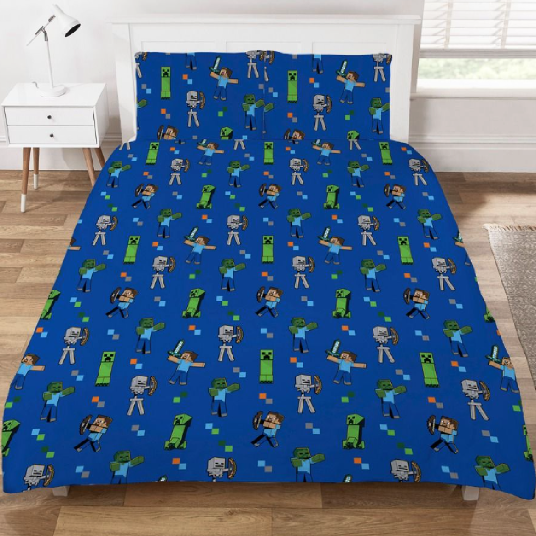 Minecraft | Tile Double/Queen Bed Quilt Cover Set | Little Gecko