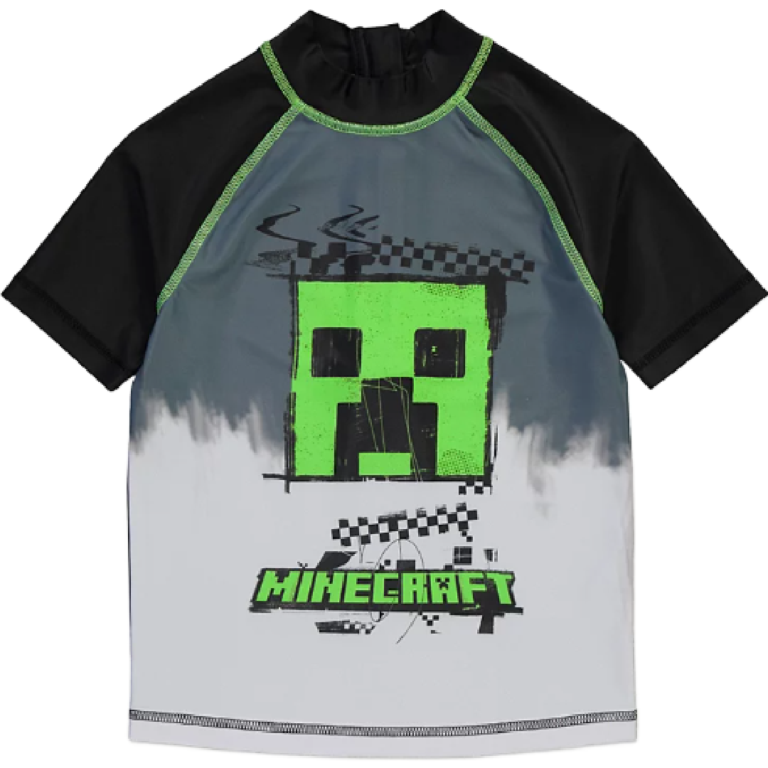 Minecraft | Black/Grey Rashie Swim Top | Little Gecko