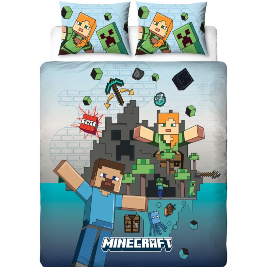 Minecraft | Levels Double/Queen Bed Quilt Cover Set | Little Gecko