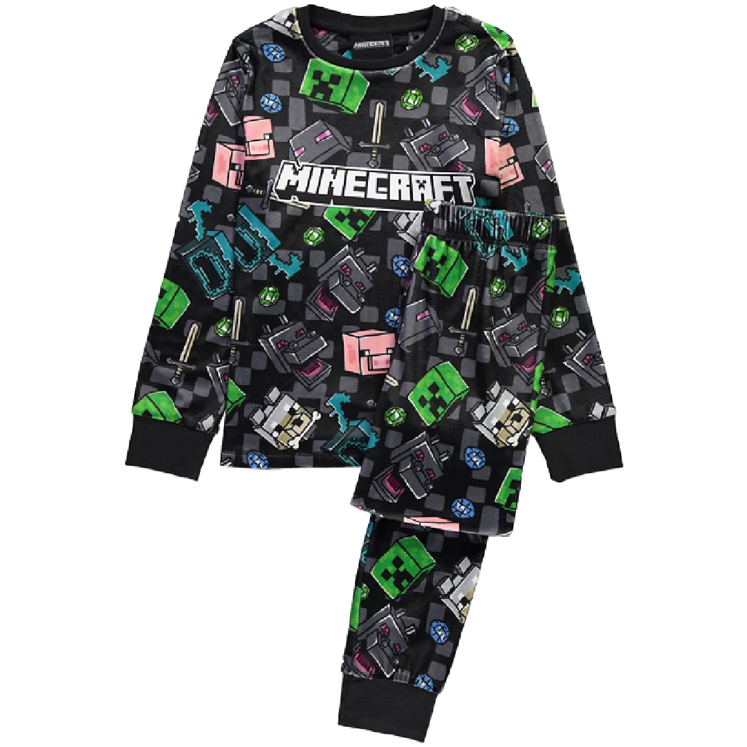 Minecraft | Charcoal Velour Pyjama Set | Little Gecko