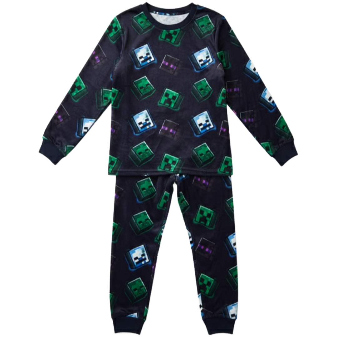Minecraft | Black Velour Long Pyjamas | Little Gecko