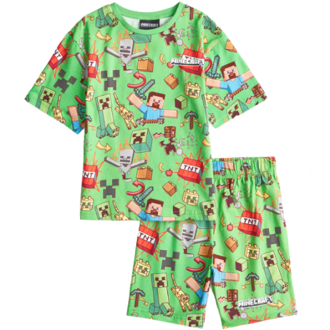 Minecraft | Green Shortie Pyjamas | Little Gecko
