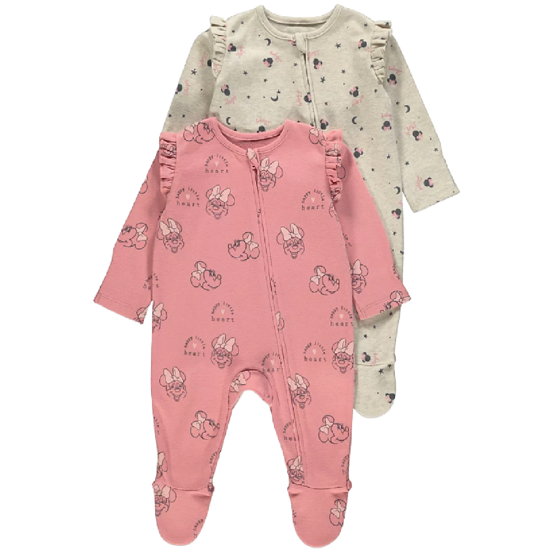 Minnie Mouse | 2pk Pink/Oatmeal Sleepsuits | Little Gecko
