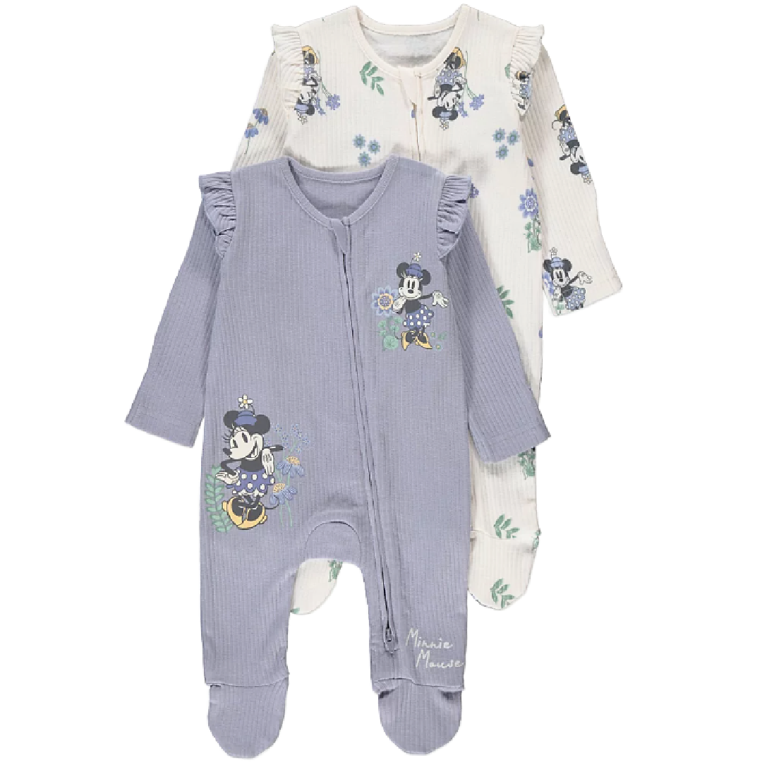 Minnie Mouse | 2pk Blue/White Sleepsuits | Little Gecko