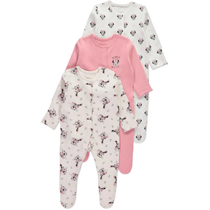 MINNIE MOUSE 3 Pack Pink Sleepsuit Set
