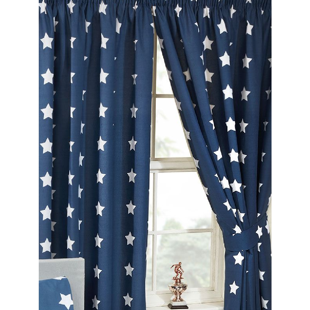 Navy & White Stars | Ready-Made Lined Curtains | Little Gecko