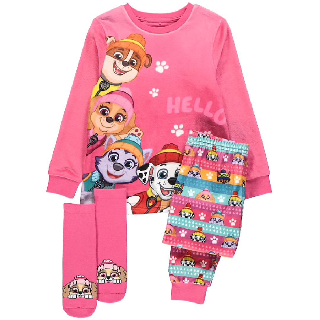 Paw Patrol | Pink Velour Pyjamas & Sock Set | Little Gecko