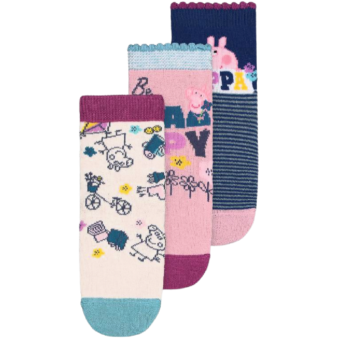 Peppa Pig | 3pk Cream/Pink/Navy Socks | Little Gecko