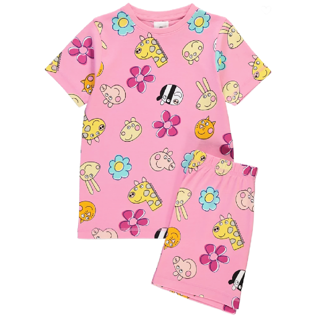 Peppa Pig | Pink Floral Shortie Pyjamas | Little Gecko