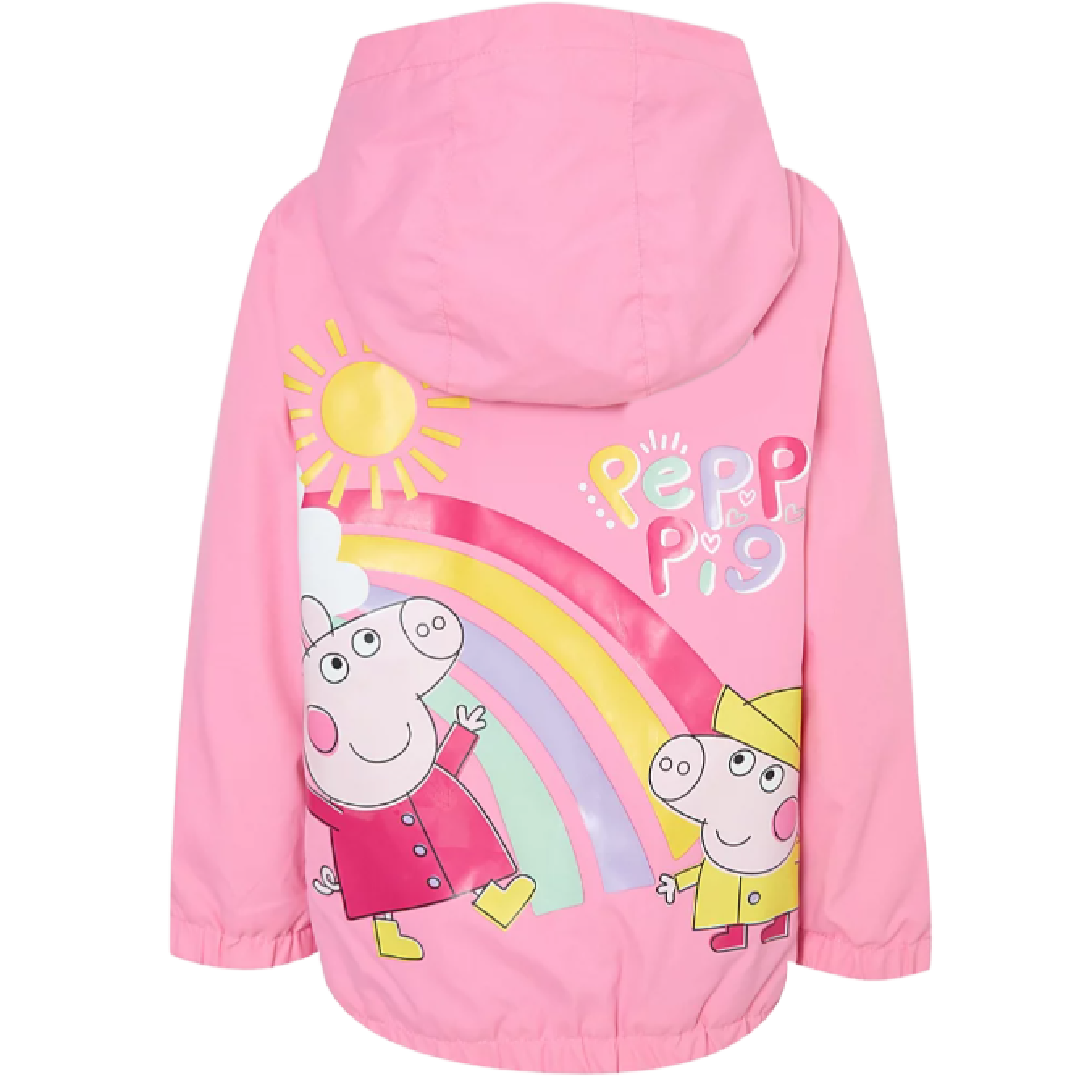 Pink children's jacket with Peppa Pig design on a white background